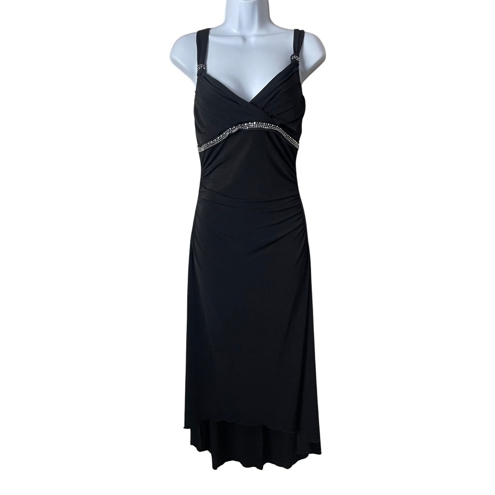 Vintage Babydoll Rhinestone Empire Waist Midi Dress Trixxi Large Black Prom